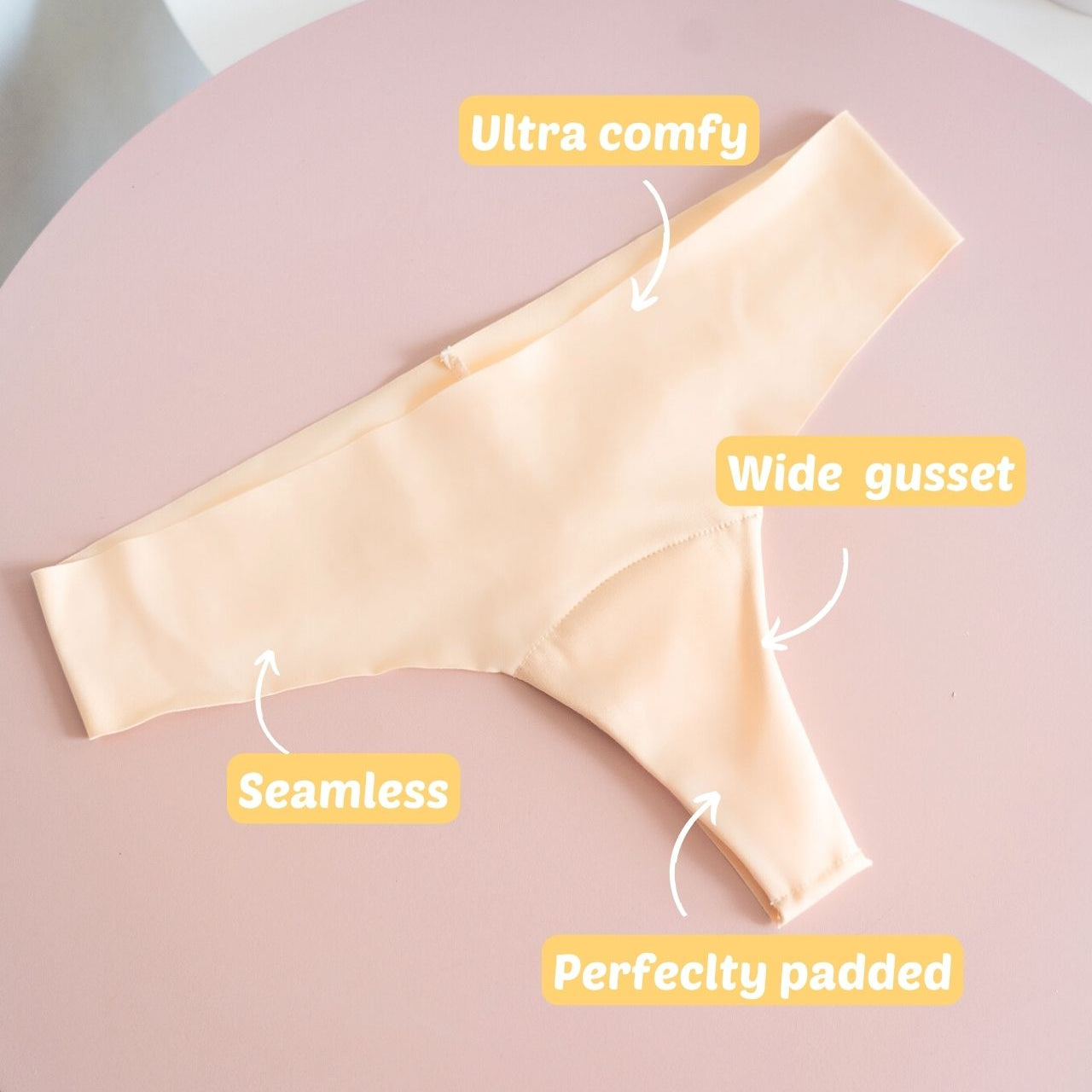 Beige Fredgies thong on a table