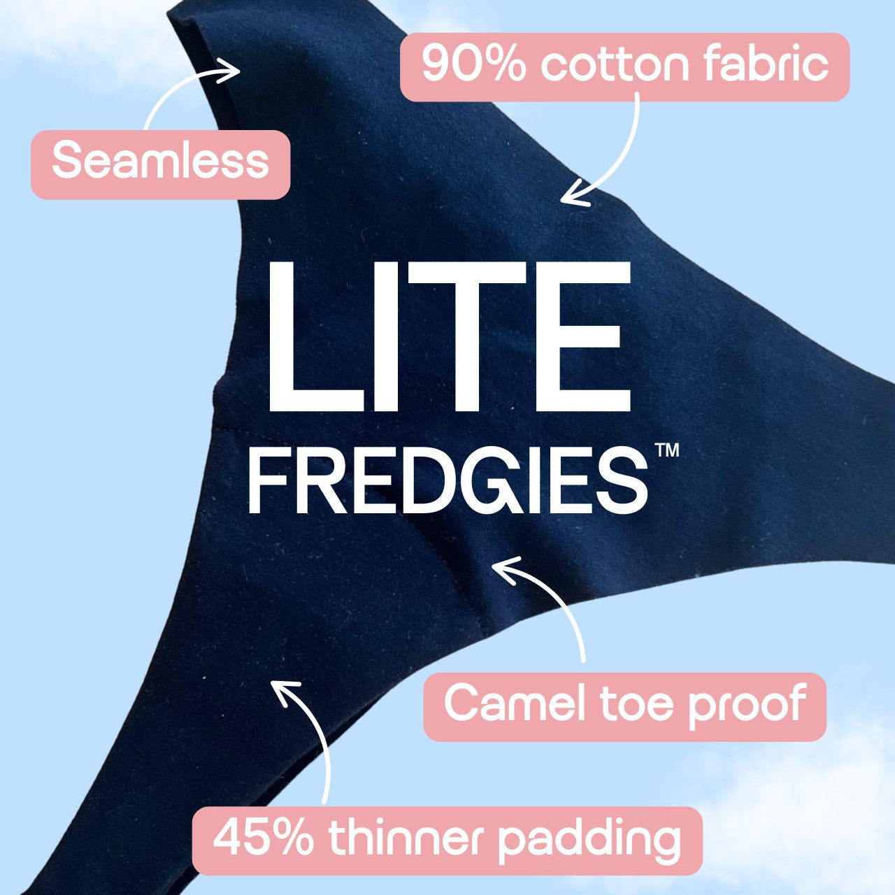 Black Lite Fredgies seamless underwear on blue background