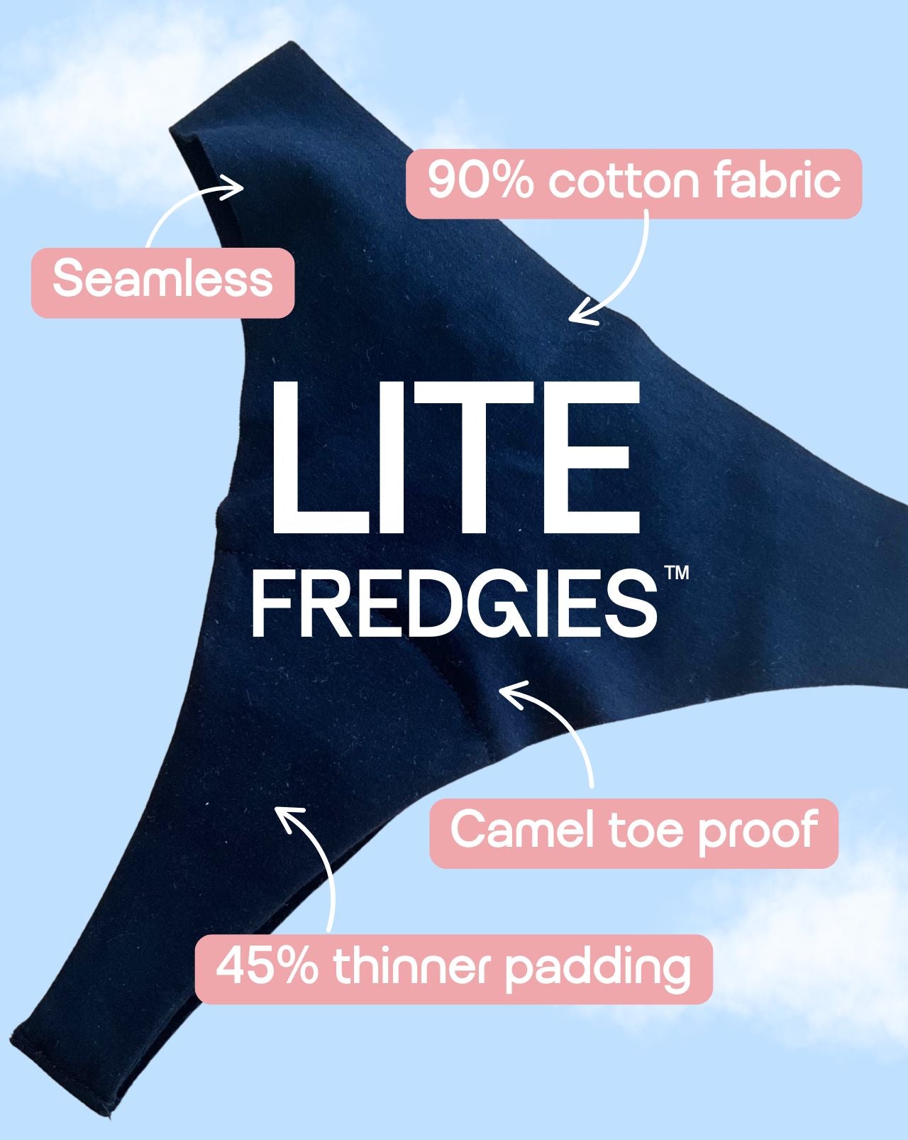 Black Lite Fredgies seamless underwear on blue background