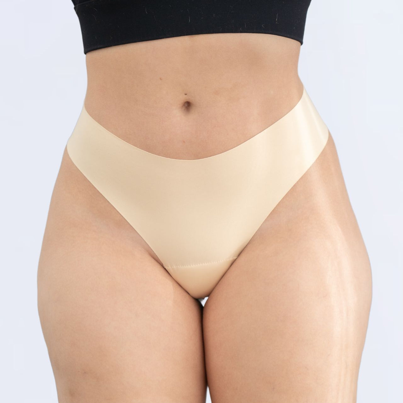 Close up of woman wearing Fredgies camel toe proof undies
