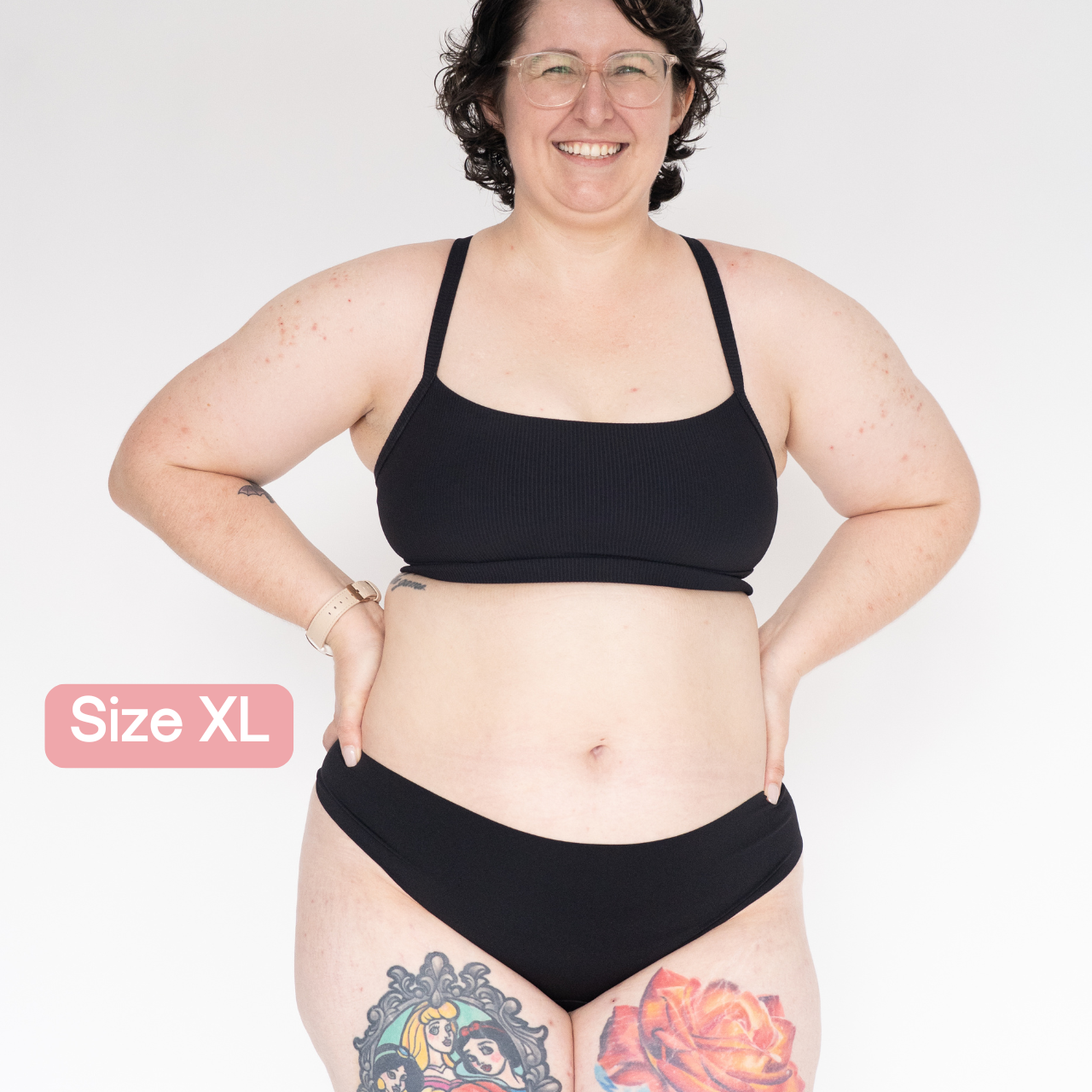 Plus size woman in Fredgies underwear in black