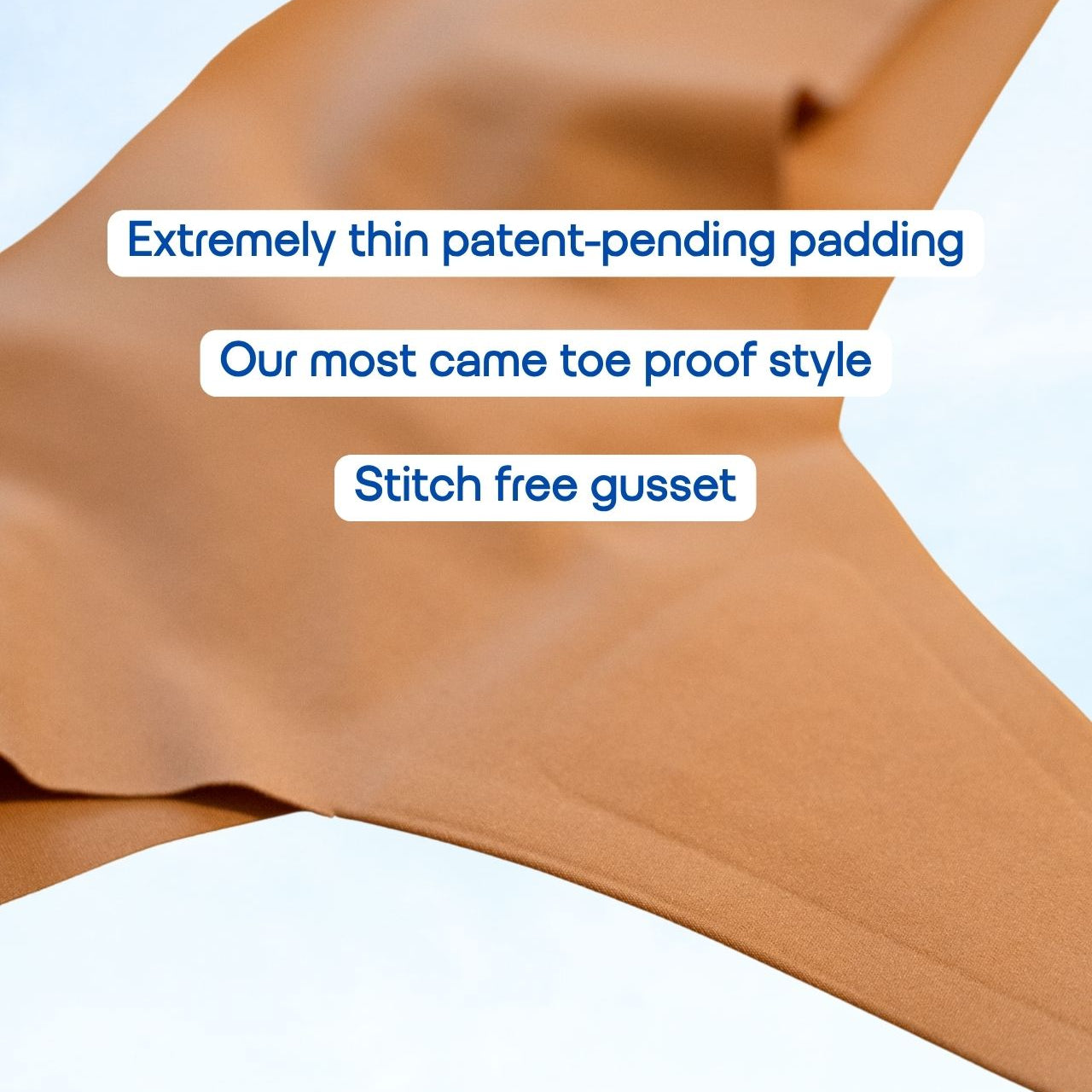 Close-up of a brownPower Fredgies with text highlighting features on a white background