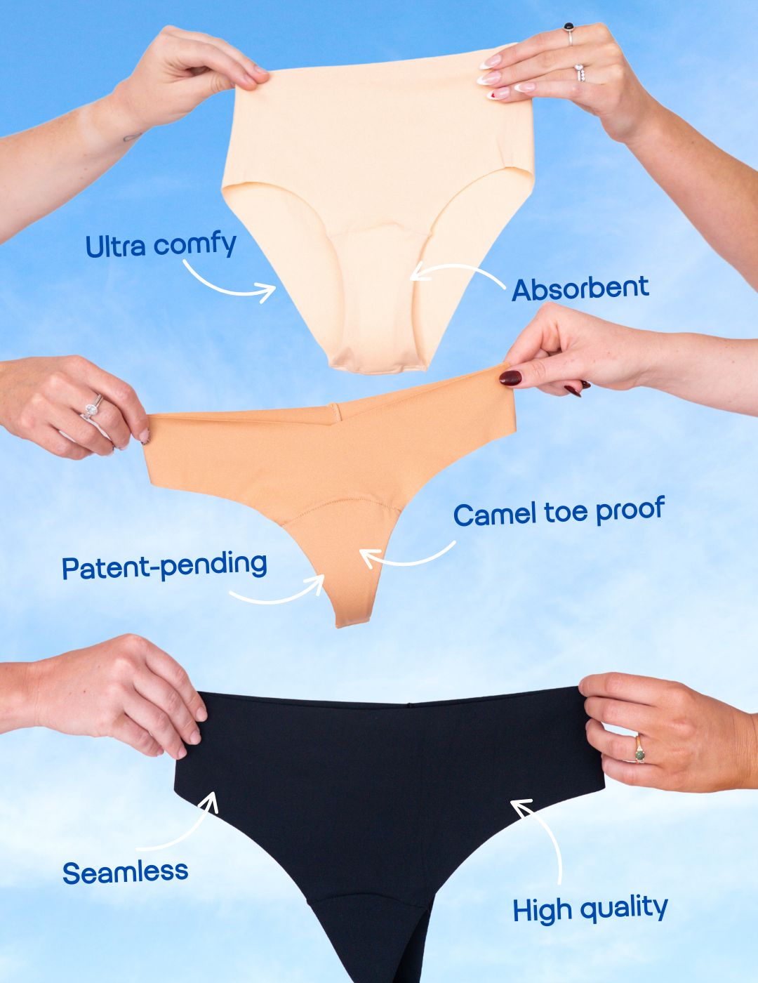 Three fredgies underwear being held