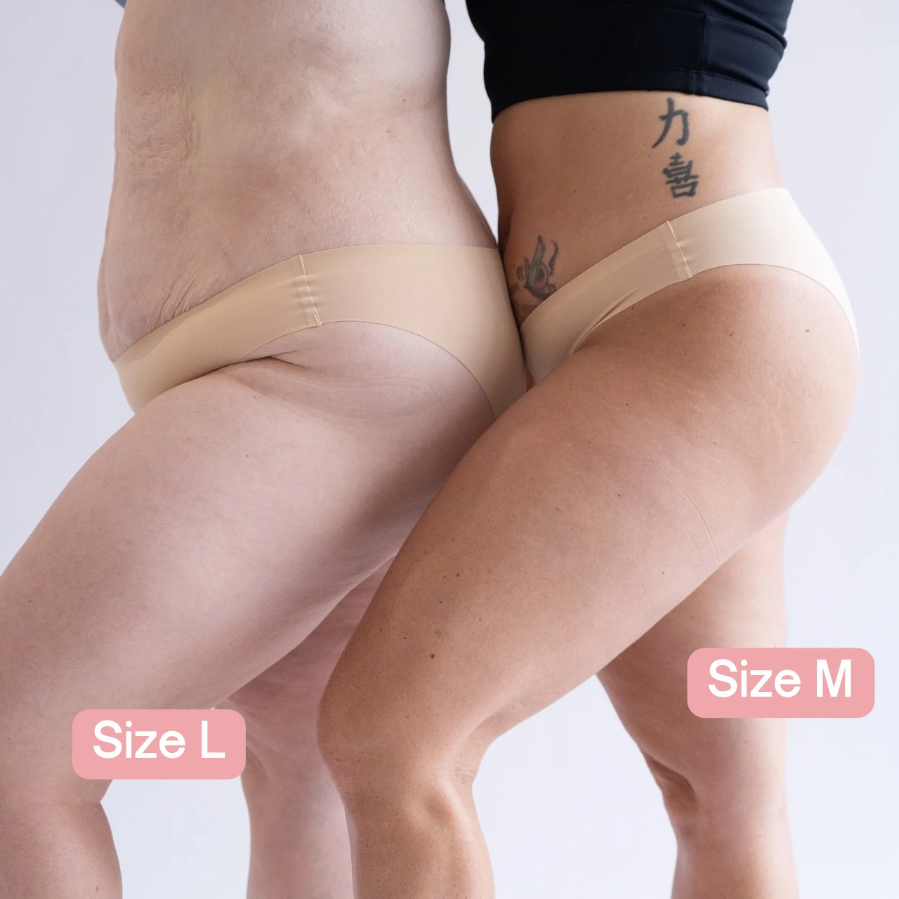 Two women bikini style Fredgies from the side