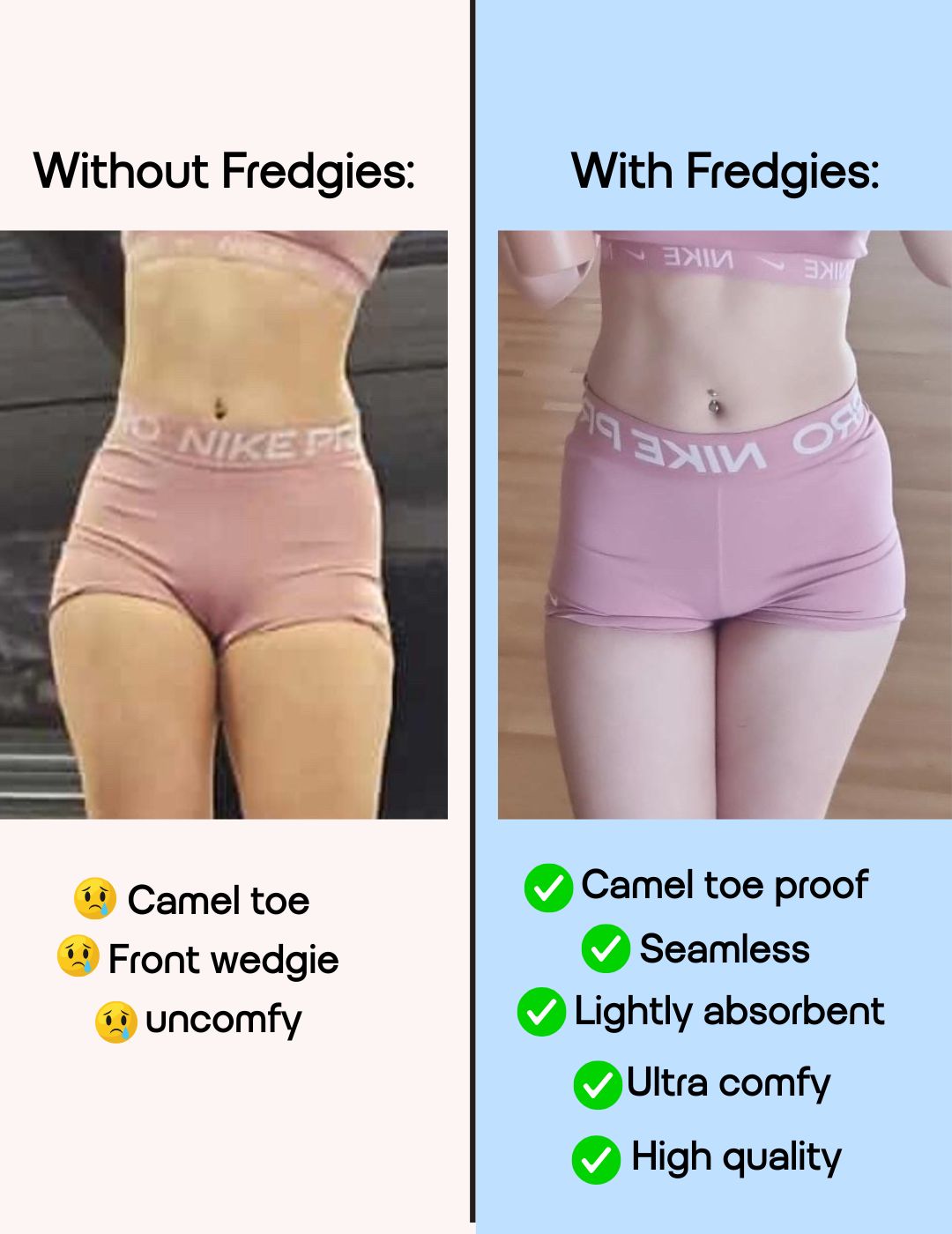 Lite Fredgies benefits listed with two images to show before and after