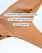 Close-up of a brownPower Fredgies with text highlighting features on a white background